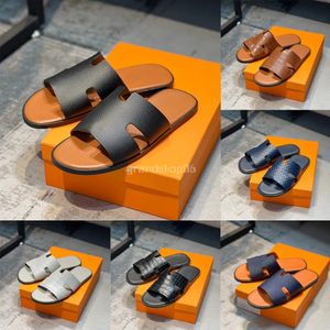 Erkek Terlik Tasarımcı Sandalet Izmir Flip Flop Deri Miras Buzağı Sandalet Yaz Tembel Büyük Moda Ev Plajı Sırıklar Siyah 40-45