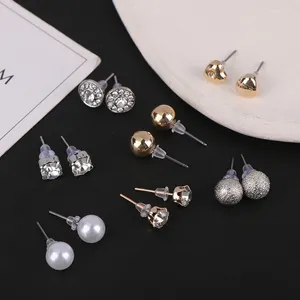 Stud Earrings 12Pairs/set Simple Design Of Pearl Zircon Card One Week For Women