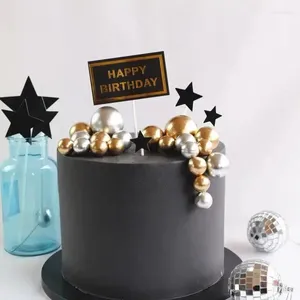 Party Supplies 10Pcs Ball Decoration Cake Topper Happy Birthday DIY Gold Silver Toppers Cupcake Christmas Wedding 2024