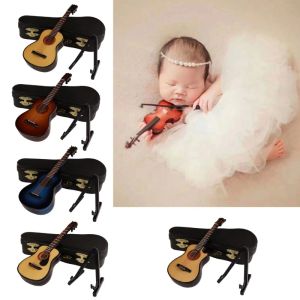 Cables Baby Photography Props Mini Musical Guitar Instruments for Newborn Photo Sutido Accessories Vintage Photoshoot