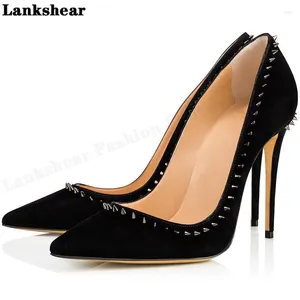 Elbise ayakkabıları kadınlar 12 cm sivri uçlu Toe Hollow Super High Topuk Pompaları Siyah Stiletto Topuklu Kadın Parti