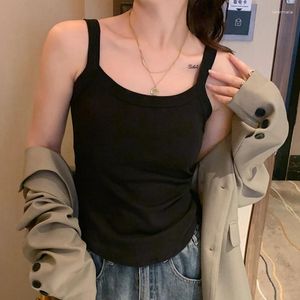 Camisoles Tanks Solid Color Sexy SuspenderBra女性のためのオールインワンベスト夏のタイトなインナーウェアノースリーブトップ作物