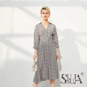 Casual Dresses Grey Anaconda Floral Silk Shirt Women 2024 Summer Long Sexy Office Work Daily Dress Plus Size Slim Fit A Line