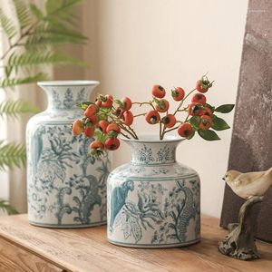 Vasos Decoração de vaso de estilo chinês Arranjo de flores pintado para a sala de estar retro decorada