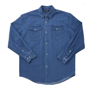 Camisas casuais masculinas camisa jeans lavada mangas compridas