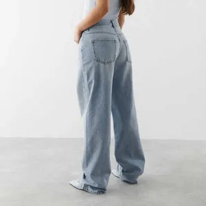 Jeans femininos jeans de jeans vintage Mulheres de plus size de calça de pernas retas de pernas lisadas