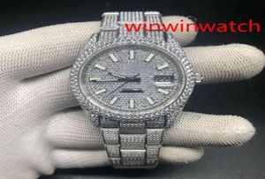 Full Buzlu Saat Diamond Watch Luxury Buzlu Out ETA AUTACOTE 40mm Erkek Gümüş Su Geçirmez 904L Paslanmaz Set CZ Diamond5693181