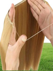 24 polegadas femininas linhas de peixe Extensões de cabelo preto loiro loiro natural ondulado longa fibra de fibra de fibra sintética 4872346