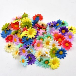 Decorative Flowers 3.5cm 50pcs Artificial Flower DIY Hand-made Jewelry Headdress Small Daisy Mini Sunflower Fake Head