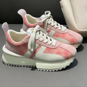 Casual Shoes Pink Leather Waffle Forrest Gump Women 2024 Autumn Winter Tjock-Soled Sneakers All-Match Lightweight Sports