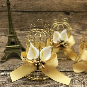 Presentförpackning 1 st mini metall guld tinplatta fågelbur godis lådor bröllop gynnar låda för gäster födelsedag baby shower
