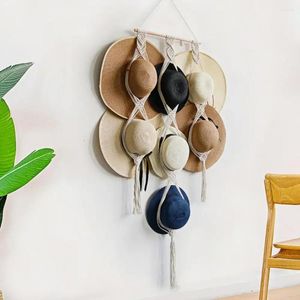 Dekorative Figuren Makrame Huthänger Rack für Wall Cowboy Halter Organizer Display Schrank Handwebige Bobo Hanging Speicher