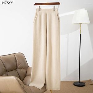 Frauenhose Lhzsyy Merino Wolle Stricke Weitbein Damensüterhosen 2024 Spring Elastic Taille Casual Mopp Lose Bein