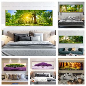 Landschaft grün gelbe Waldbaum Leinwand Malerei Sonnenlichtplakate und Drucke Wandbilder Wohnzimmer Wohnkultur kein Rahmen