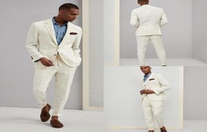 Ivory White Pinstripe Groom Tuxedos Mens Wedding Peaked Lapel Pants Suits Men Kurtka Blazer Promdinner 2 sztuki kurtkaPant8993539