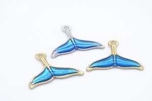 100pcs20mmx18mm esmalte o charme de cauda de baleia azul pingente oceano cauda cauda de tom de prata disponível para fabricação de artesanato4873739