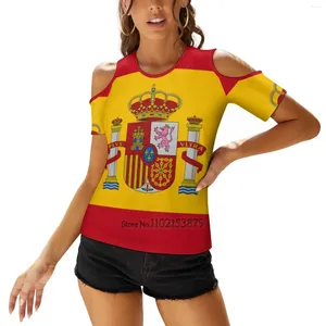 スペインジッパーセクシーなTシャツカジュアルトップスホロープルオーバーレディーストップスペイン語の女性のTシャツの旗