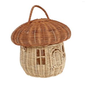 Garrafas de armazenamento Rattan Cogumelo Cesto de Vaggie Bandeja Tampa de Desktop Recipiente Adornamento Compras