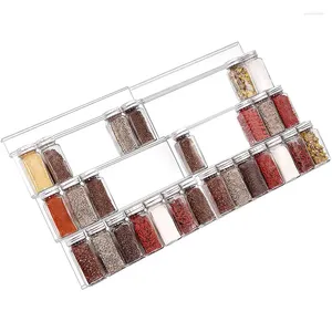 Kök Storage Acrylic Spice Drawer Organizer för justerbart utbyggbart rackfack 4 Tiers burkar Säsongens Pantry Organisation Hylla