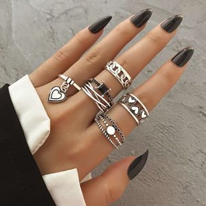 New Geometric Chain Love Instagram Female Combination 5-piece Ring Set