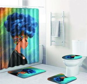 Afrikansk kvinna mönster vattentät polyester tyg duschgardin set icke -slip mattor matta för badrum toalett296g3852296