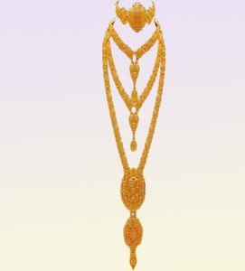 Jóias de Dubai em árabe Conjunto de joias para as mulheres brincos etíopes de coloração de cor de ouro de longa cadeia de ouro do presente de casamento 2207211155880