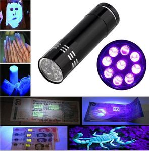 Super mini aluminium UV Ultra Violet 9 LED LEDLIGHT Blacklight Torch Lamp3932338