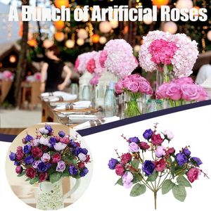Flores decorativas Buquê de abóbora seda 7 consistindo ramos artificiais Rosas Rosas 21 cestas com
