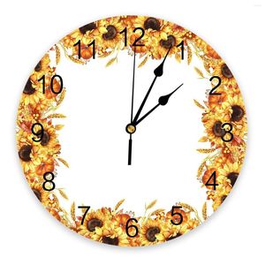 Wanduhren Autumn Sonnenblumen Kürbisuhr Große moderne Küche ess runde Schlafzimmer Stille Hanging Uhr