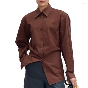 Kadın Bluzları VII 2024 Marka RC Bluz Sonbahar Kadın Giyim Kahverengi Düzensiz Banliyö Uzun Kollu Gömlek Top Teklifleri