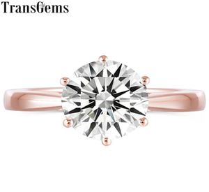 Transgems Classic 10k Rose Gold 3ct 3 Carats 9mm Gh Color Moissanite Solitaire Engagement Anniversary Ring For Women Wedding Y19061871809