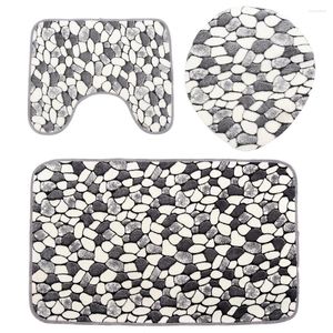 Bath Mats 3Pcs/Set Stone Pattern Washable Anti-Slip Bathroom Pedestal Rug Carpet Toilet Lid Cover Mat Set