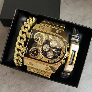 Relógios Oulm Sport Military Gold Watch for Men With Bracelet Top Brand Original Dial Big Dial Male Wristwatches Relógio Relvoado HOMBRE 2023