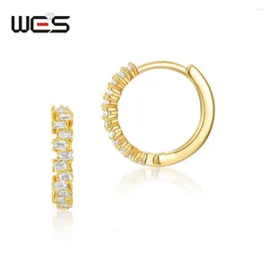 Hoop Earrings WES Gold Plated 925 Sterling Silver Small Stacked Baguette Cz Diamond Style Huggie For Woman Fashion Jewelry Band