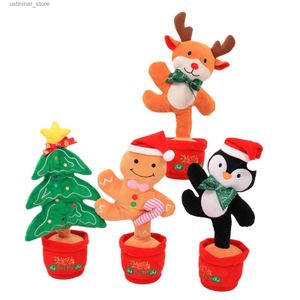 Animali di peluche imbottiti che ballano giocattolo di Natale illuminazione bambola elettrica bambola divertente interattiva decorazione giocattolo ripieno di un albero di zenzero di zenzero maschile bambola l47