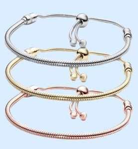 Silver Plated Bracelets 3MM Chain Adjustable Fit p charms Gold Rose Bangle Bracelet Women Female Christmas Party Birthday Gift BR0208324384