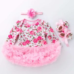 秋の春と新しい韓国版の女の赤ちゃんローズロングスリーブボディスーツローズプリントドレスファッションメッシュ子供用ドレス