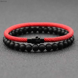 Weitere Armbänder wirtschaftliche 2pcs Matching Armband Set Unisex 6 mm Onyx Stein Bracett 4mm Kabelkette BRASLET gepaartes Paar brazalete Pulseira JoiasL240415