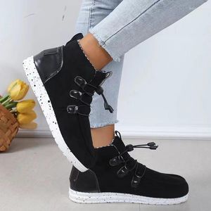 Casual Shoes European och American High Top Women's 2024 Autumn Winter Solid Color Pet Flat Vulcanized