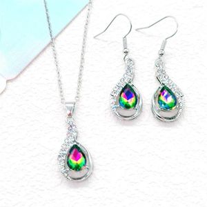 Charms Advanced Crystal Water Droplet Necklace Pendant Charm Colorful Pink Blue Zircon For Women&Men Fashion Heartbeat Jewelry