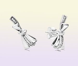 Studs Brilliant Bows Studörhängen Clear CZ Autentic 925 Sterling Silver Fits European Style Studs Jewelry Andy Jewel 297234CZ5988271