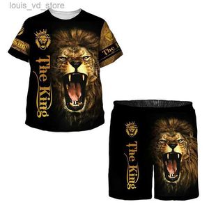 Clothing Sets 2023 New Boys Girls Summer Suit Children Lion Graphic T-Shirt Shorts Matching Outfit 3D Print Baby Clothes Kids 2Piece Set T240415