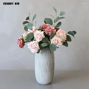 Flores decorativas 12pcs!Hi-Q Q Vintage Rose Flower 47cm Cabeça única Rosas Artificial Casamento Home de seda atacado