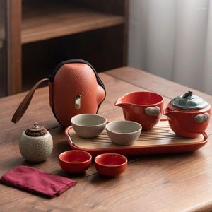 Teaware set Peanut Portable Tea Pot and Cup Set Outdoor Travel Ceramic Ru Kiln Teacup Chinese