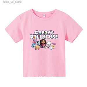 Kleidung Sets Mädchen Kleidung süße Gabbys Doll Haus Cartoon Kinder lustige T-Shirts Baby Jungen T Shirt Sommer Kurzarm Kinder Tops T240415