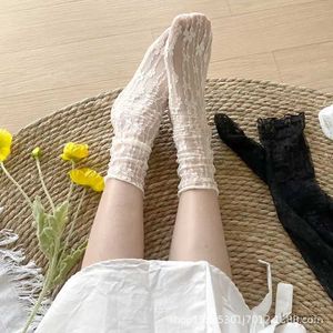 Socks Hosiery Socks Woman Summer Thin Floral Black White Lace Lolita Cute Stockings Women Lingerie Middle Tube Socks for Women