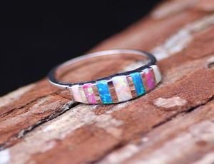 Anéis de casamento Moda Síntese colorida Opal for Women Silver Plated Rainbow Engagement Promise Ring Boho Casal Party Jewelry9898800