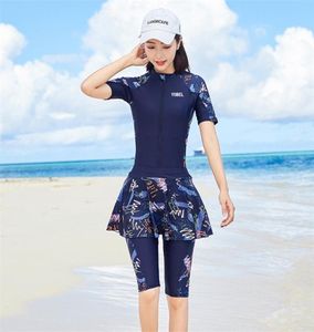 Fashion Turkey Sport Muslim Swimwear Plus Size Short Sleeve Islamic Swimsuit Women Modest Swim Skirt Swimming Suit 2207022522927