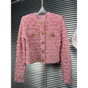 2024 Roupas femininas Jaqueta de malha de tweed rosa Spring Summer Novo 415