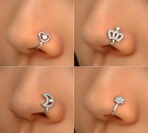 16 Styles Silver Plated Fake Nose Rings for Women Liten Crystal Copper Non Piercing Clip on Nose Cuff Stud Kvinnligt Party Jew9915867